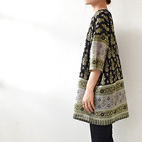 リピーター様☆チュニック　　ハギレ HEAVENLY】Shirring Stripe Henryneck PO Tunic｜爽やかなストライプ柄